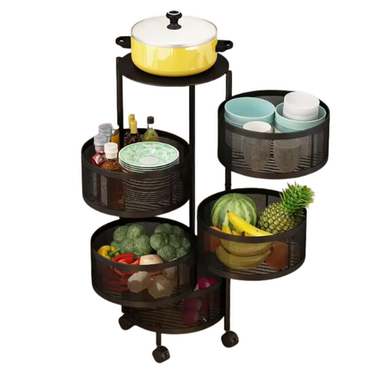 Kitchen Storage Cart Circular Rotating Basket