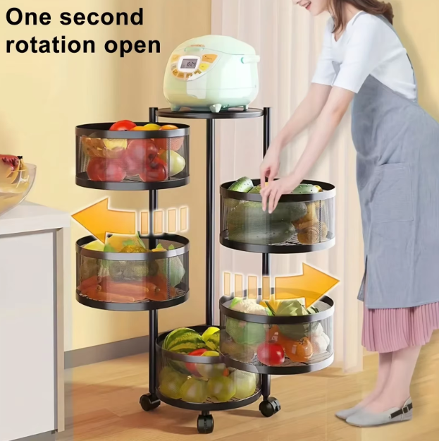 Kitchen Storage Cart Circular Rotating Basket